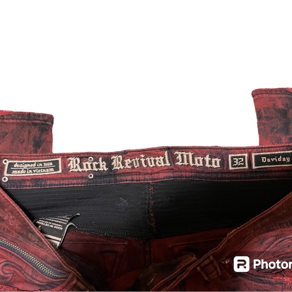 ROCK REVIVAL MOTO DAVIDAY S205 SKINNY LEG TIE DYE RED DENIM JEANS - Picture 4 of 5